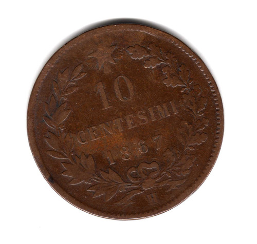 Moneda Italia Reino 10 Centesimi 1867 H Vf Km#11.3 Vittorio