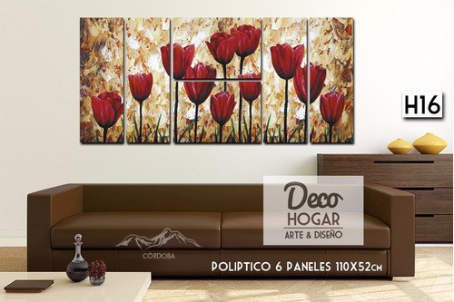 Cuadro Flores 6 Paneles 110x52cm Decorativo Moderno
