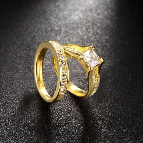 Anillo De Compromiso Con Baño De Oro 18k Y Diamante Zirconia