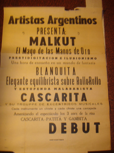 Antiguo Afiche De Calle De Papel  Artistas Argentinos