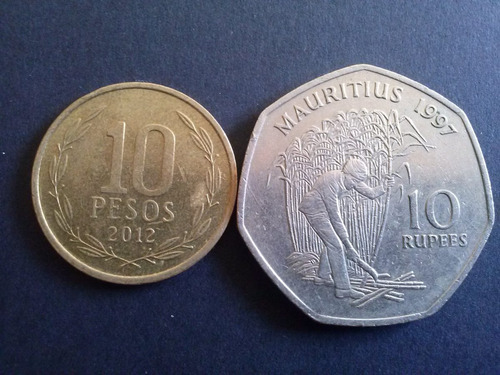 Moneda Mauricio 10 Rupas 1997 Níquel Km 61