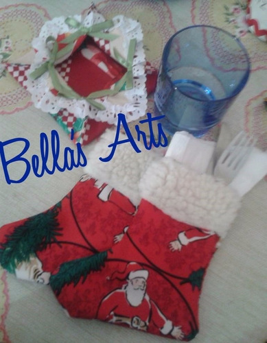 Kit Porta Talheres + Porta Guardanapos De Natal Bota  7 Pçs