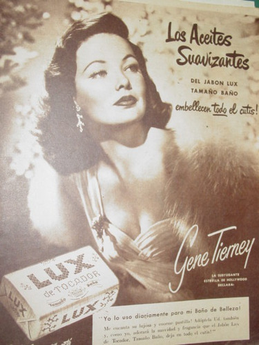 Gene Tierney Publicidad Jabones Lux Tamaño Baño