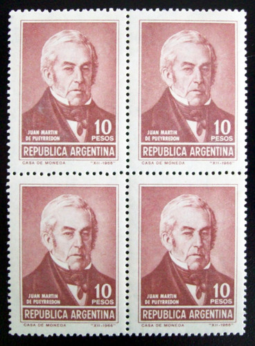 Argentina, Bloque X 4 Gj 1402 J M Pueyrredón 66 Mint L5371