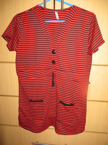 Polo De Dama Rojo Y Negro A Rayas Talla L Nuevooo 