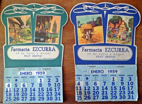 Antiguos Almanaques Farmacia Ezcurra Fray Bentos 1959