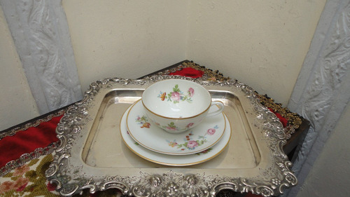 Trio Taza Te Porcelana Limoges Frances Antiguo Miralo