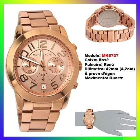 Relógio Michael Kors Mk5727 Ourorosê 42mm Oversized Original