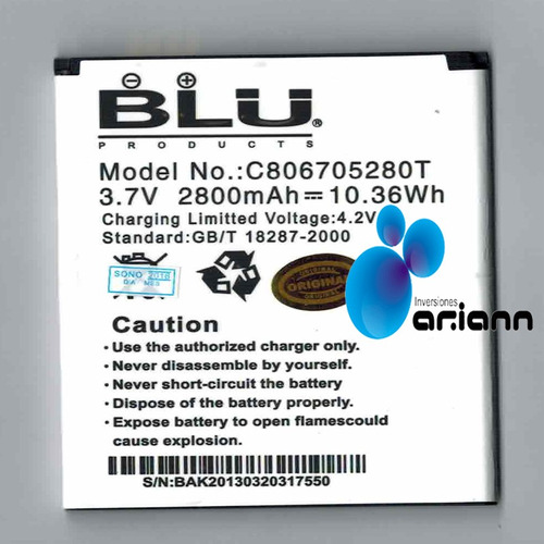 Bateria Blu Studio 5.3 S D590 Quattro 5.7 D460 C806705280t
