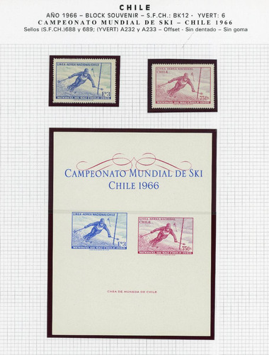 Block Souvenir De Chile Nº 12. Campeonato Mundial De Ski '66