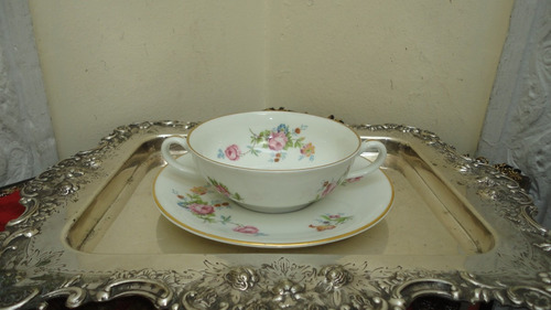 Taza Consome Porcelana Limoges Francesa Antigua Divina Veala