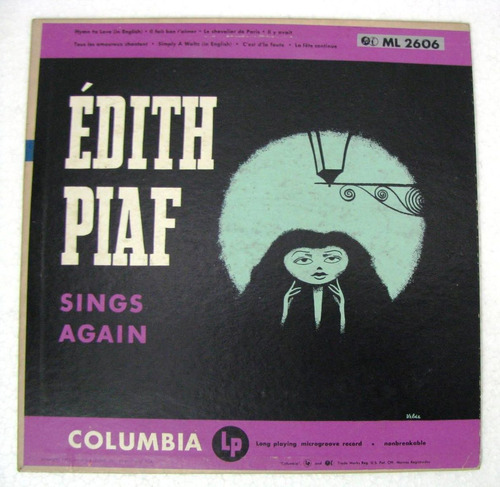 Edith Piaf Sings Again Disco Lp 10  Columbia Usa Año 1951