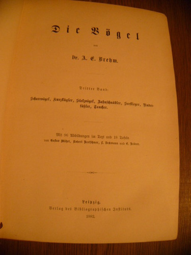 Brehm,die Vögel (dritter Band: Sdiarrvögel,1882 (Usado)