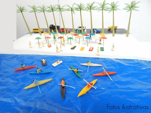 Kit Praia 20 Peças Guarda-sol,caiaques,colchões  Ho 1/87 Hbm