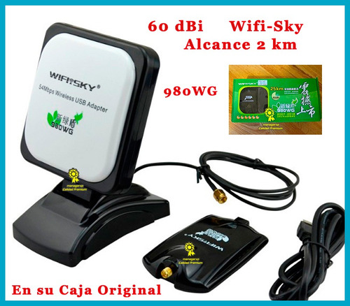 Antena Internet Usb Wifisky 980wg Auditar 5800mw 60dbi 2 Km