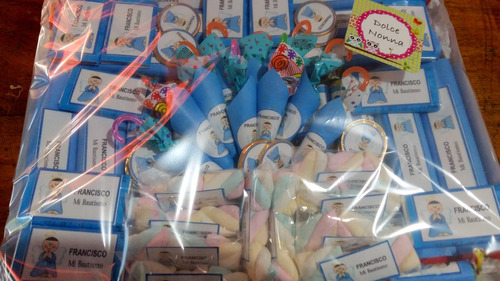 Candy Bar Bautismo En Celeste / 60 Golosinas Personalizadas!