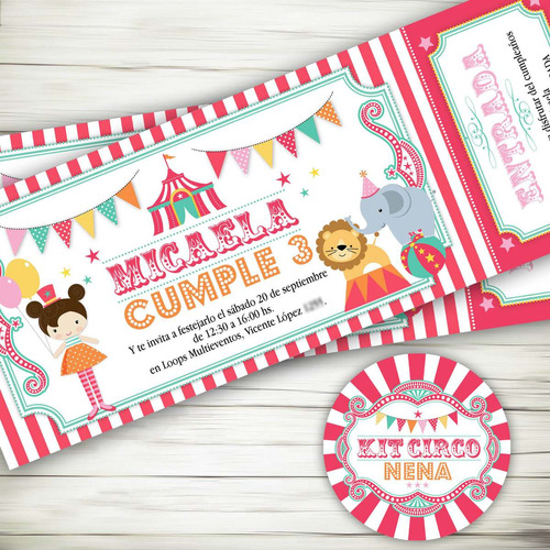 Kit Imprimible Circo Nena Invitaciones Candybar Primer Año