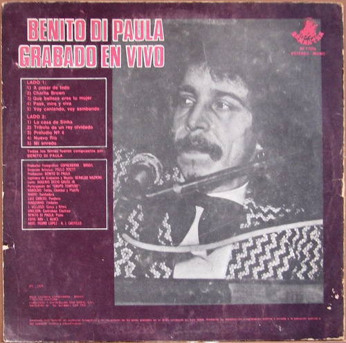 Benito Di Paula - Grabado En Vivo - Lp Año 1976 - Brasil (Usado)