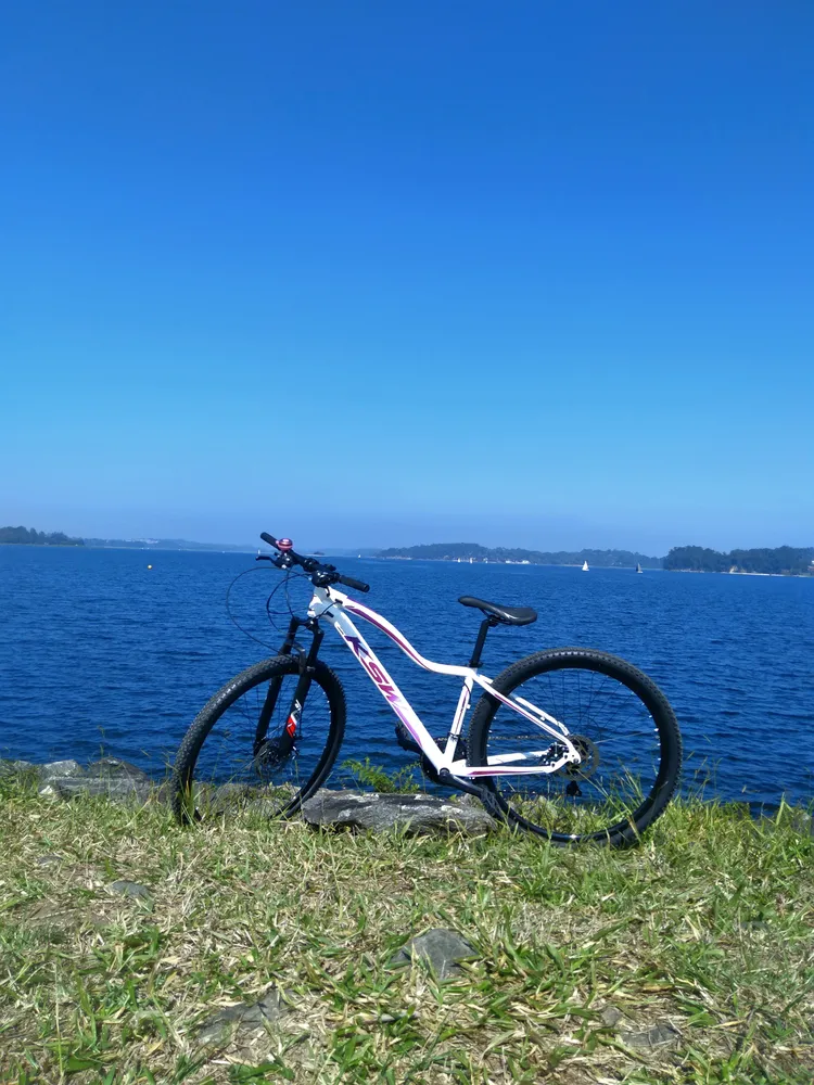 Bicicleta Aro 29 KSW Mwza 24 Marchas Câmbios Shimano Freio a Disco Cor Branco/Pink_Violeta Tamanho do quadro 17 - Imagem 3