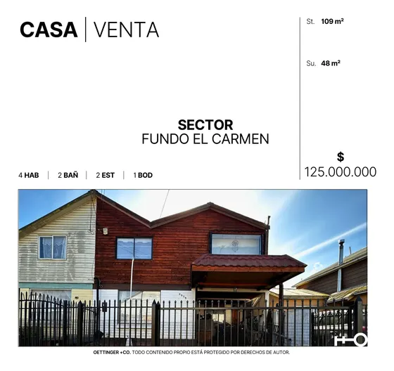 Casa En Venta - Sector Fundo El Carmen