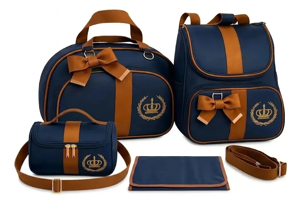 Kit Bolsa Maternidade Linho Black M/caramelo