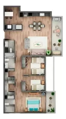 3 D 3 B Cocina Con Logia 109 Y 16 De Terraza 2 Estacionamien