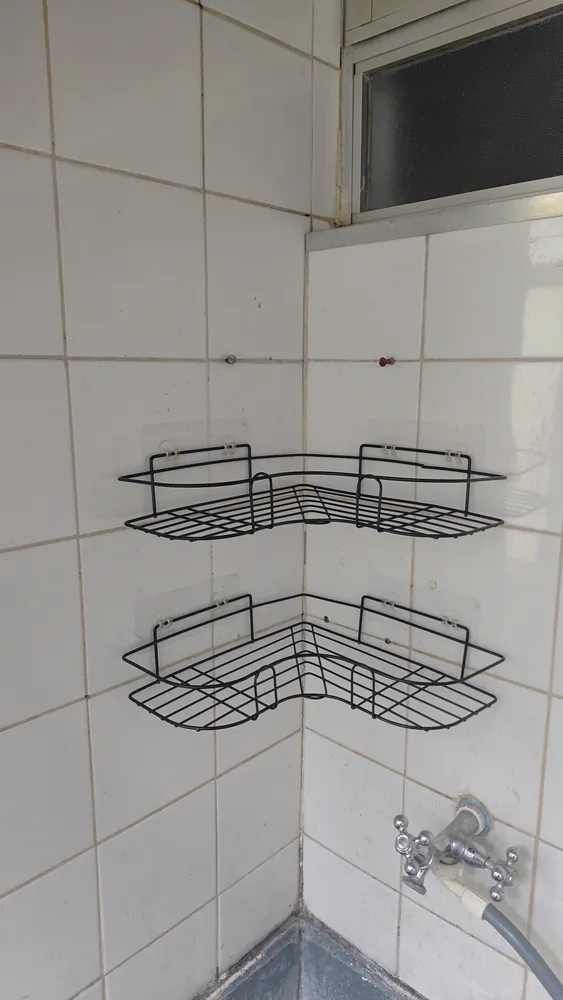 Kit 2 Suporte Porta Shampoo De Canto Sabonete Banheiro Adesivo Parede Sem Furos Box Luxo Cor Preto Brielli Home - Imagem 2