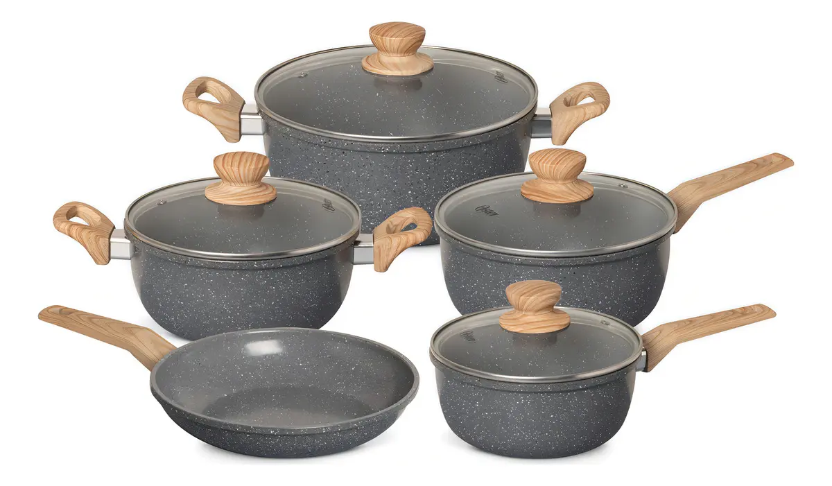 Jogo de Panelas Oster Marble Edition Dark Grey 5 Peças Alumínio Forjado Cerâmico Indução