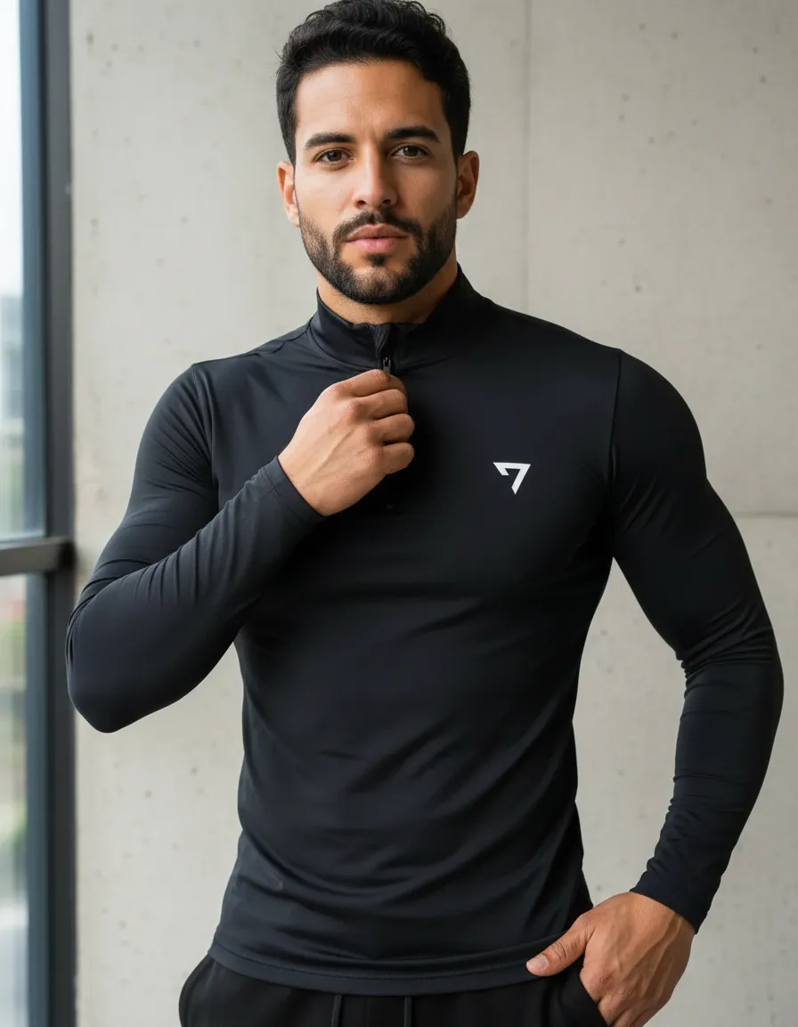 Camisa Térmica Masculina Segunda Pele Manga Longa Com Zíper