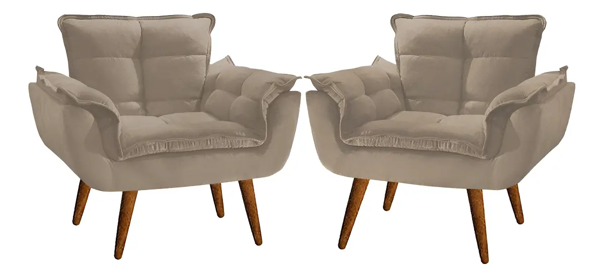 Kit 02 Poltronas Decorativas Opala Suede Porto Decor Cor Capuccino