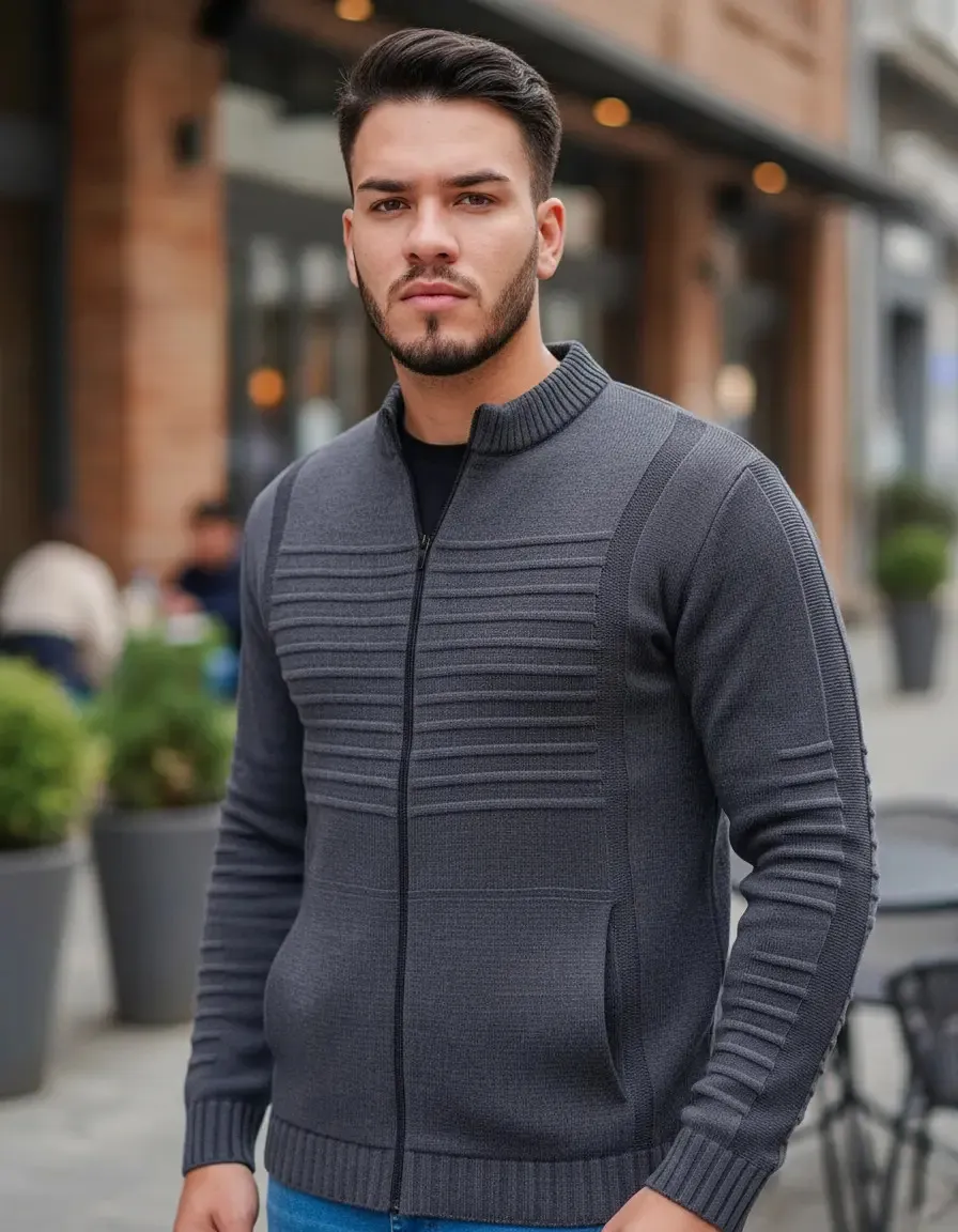 Casaco Sueter Masculino Lã Com Zíper Trico Blusa De Frio