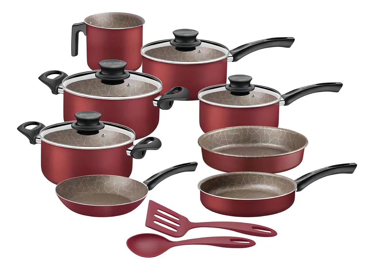 Jogo de Panelas em Aluminio com Revestimento em Antiaderente Starflon Max Paris Vermelho 10 Pecas - Tramontina
