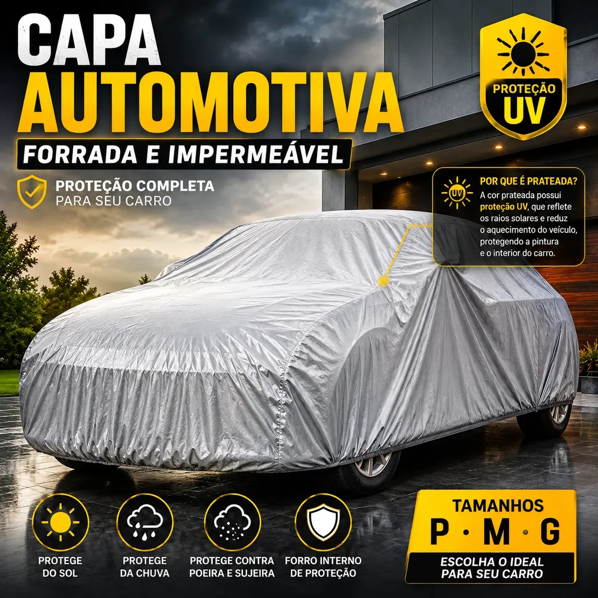 Capa Pra Cobrir Carro Forrada Impermeável Tamanho P M G - capa veicular, capa de carro , capa automotiva, capa