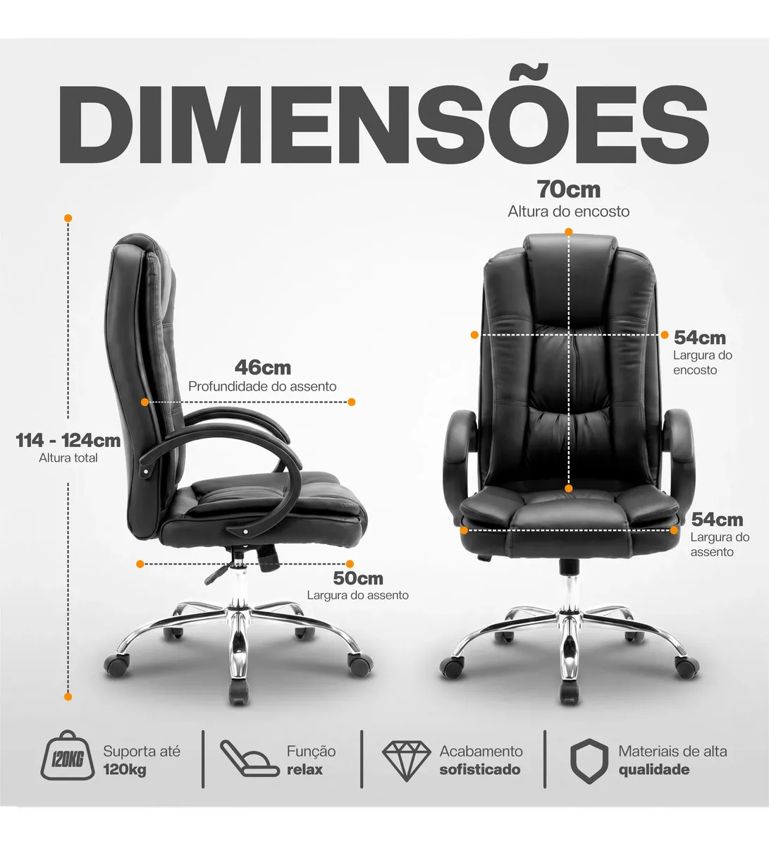 Cadeira escritório presidente ergonômica couro cor preto Led Tools