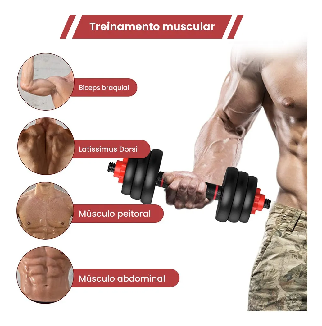 Kit Halteres 6 Em 1 Peso Musculação Até 15kg Ajustável Preto - Imagem 2