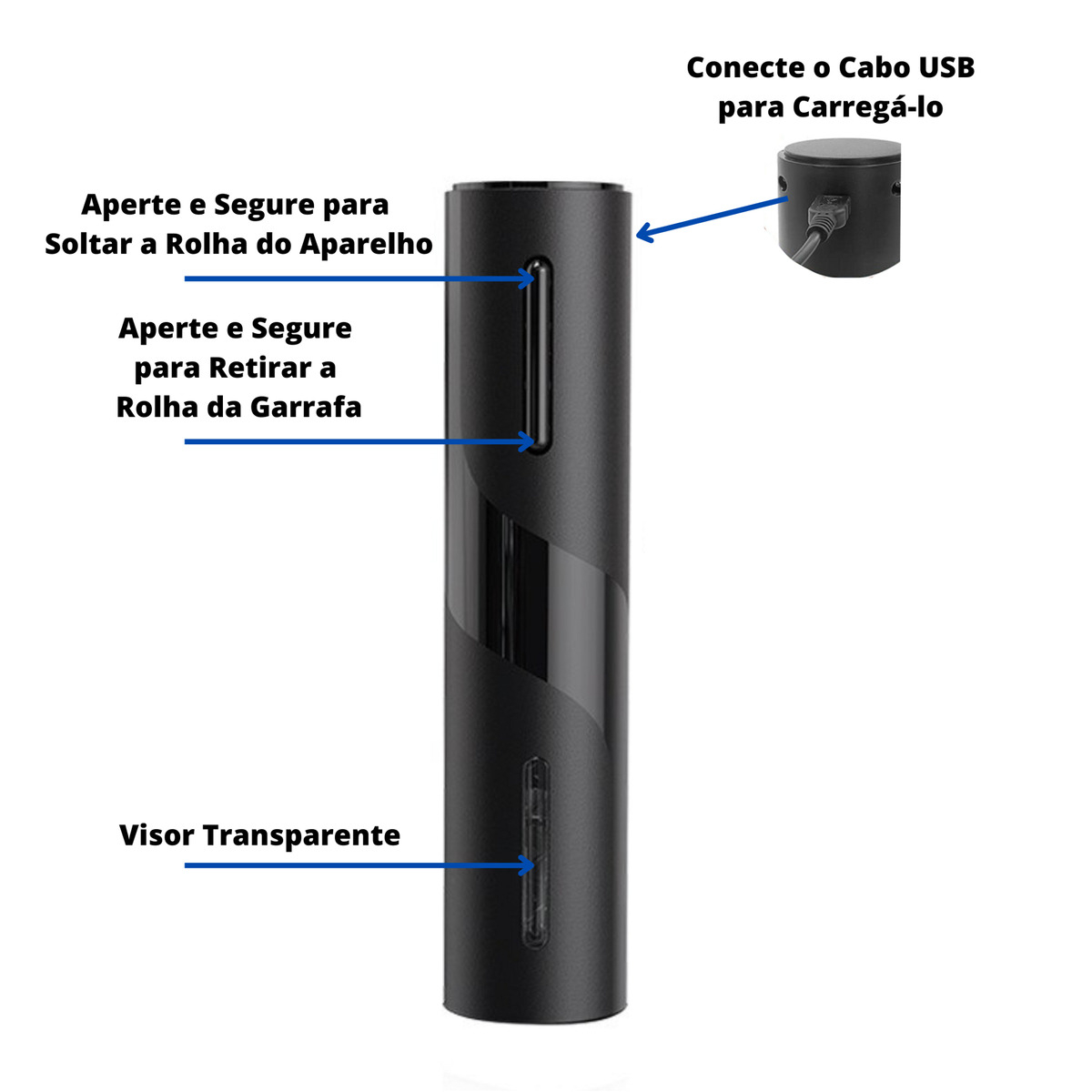 Abridor de Vinhos Saca Rolhas Preto e Cromado UnyHome