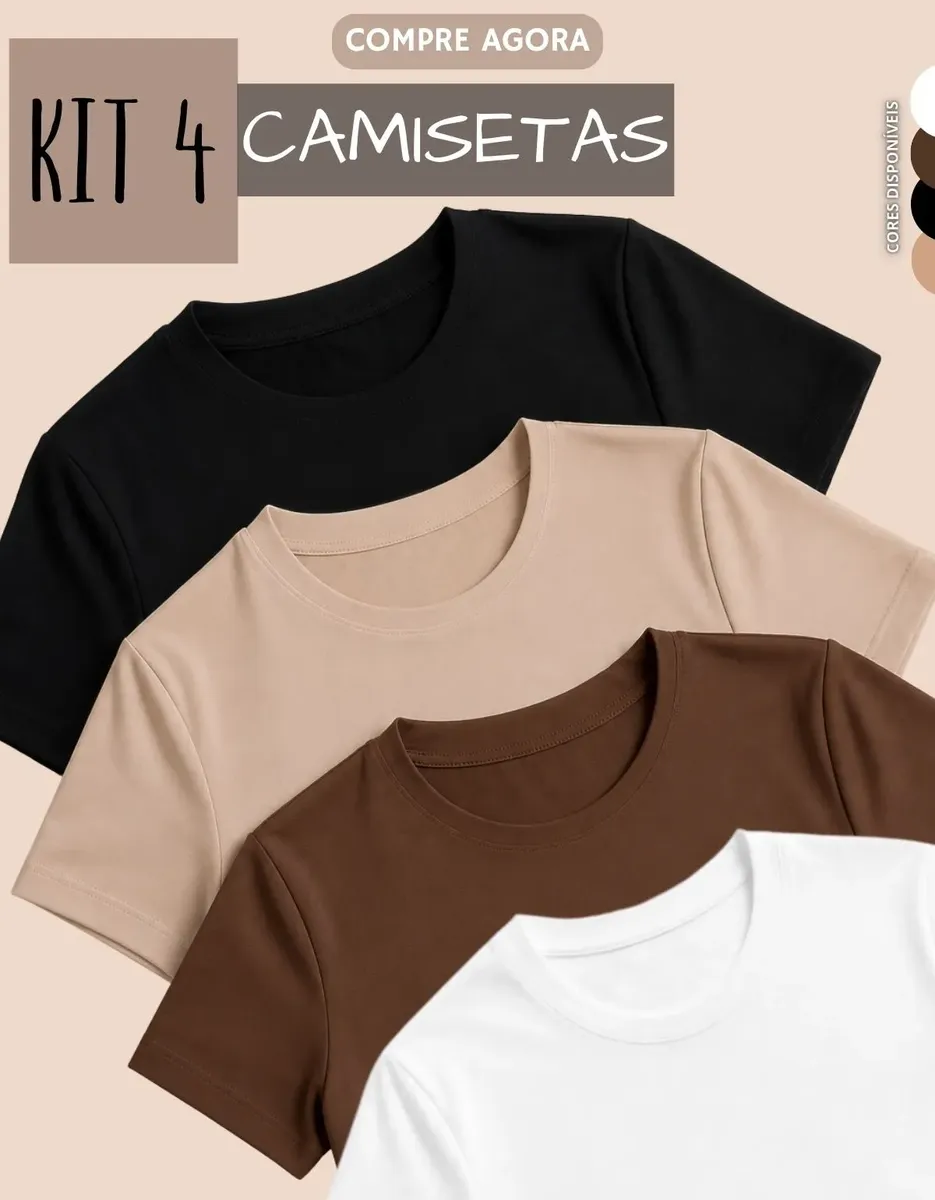 Kit 4 Blusas Feminina Suplex Estilosa T Shirt Básica Casual