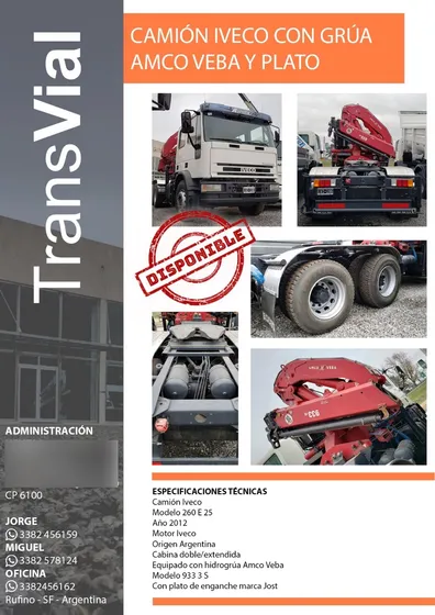 Iveco 6x4 Eurocargo 260e25 Con Hidrogrua Amco Veba 933 3s