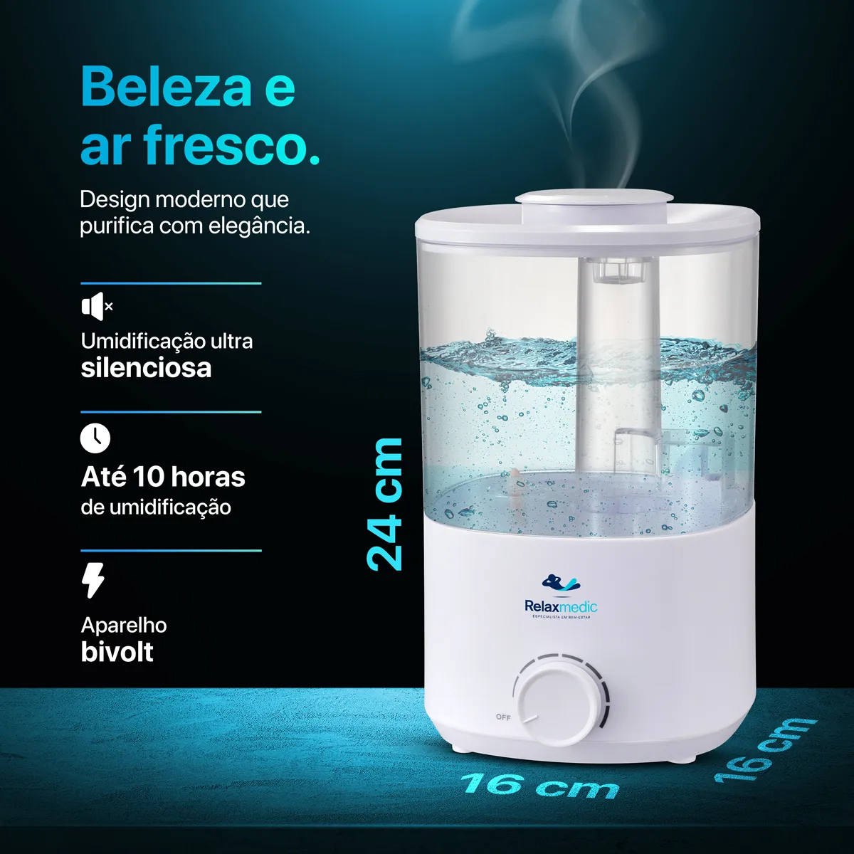 Umidificador Ayro 2l Com Névoa Contínua Relaxmedic Branco 127/220v - Imagem 2