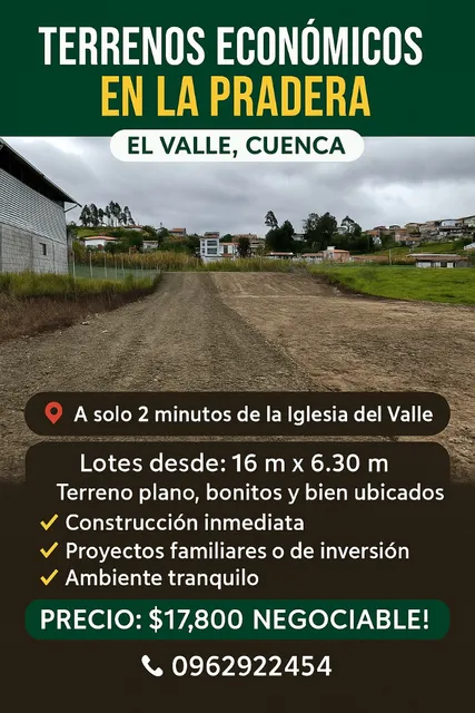 ¡terrenos Económicos En La Pradera  El Valle, cuenca! 