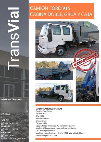 Ford Cargo 915 Con Hidrogrua Pm 6 ( Cabina Doble)