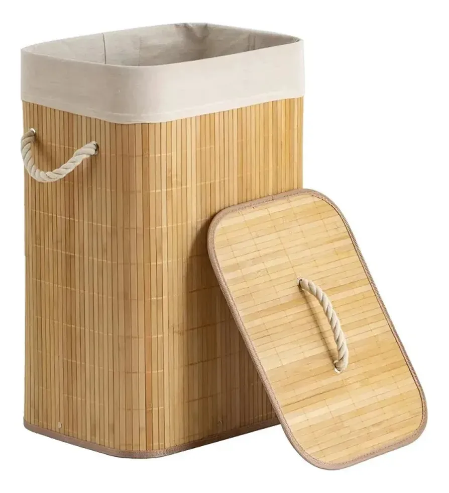 Canasto Cesto Ropa Sucia Bambu Plegable Asas Organizador 60 Cm