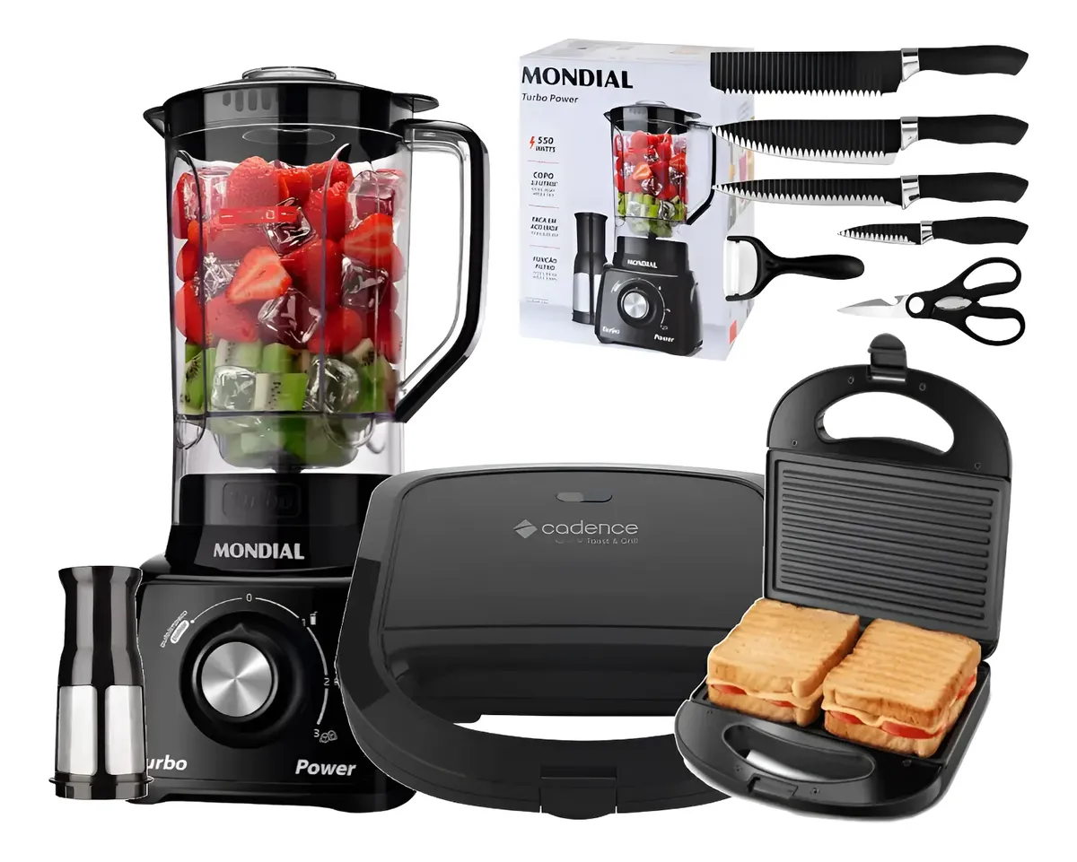 Kit Liquidificador Mundial + Sanduicheira Misteira + Facas