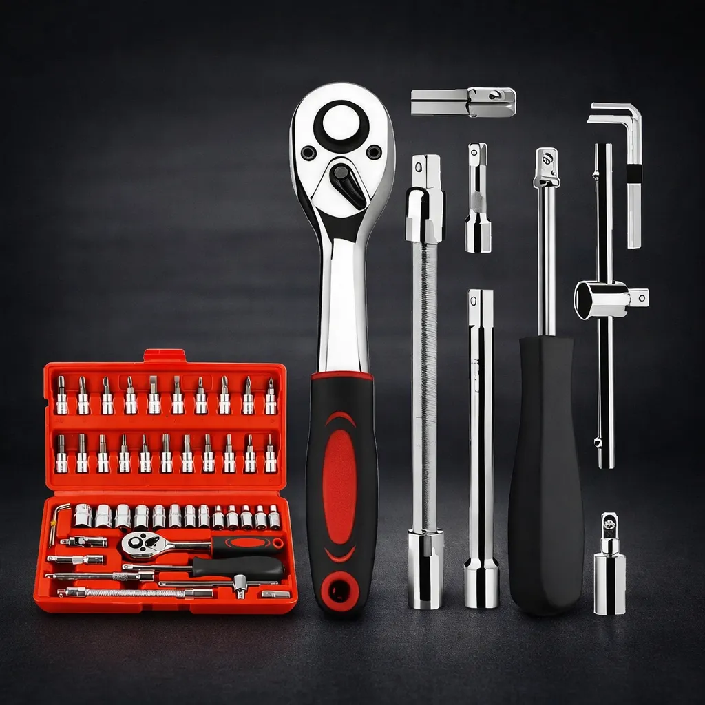 Kit Chaves Ferramentas Jogo Fenda Philips Catraca Soquete Allen 46 Peças com Maleta Completa Manual Ideal Mecânico Manutenção Casa Carro Profissional Resistente Portátil Compacto Marca VLX - Imagem 2