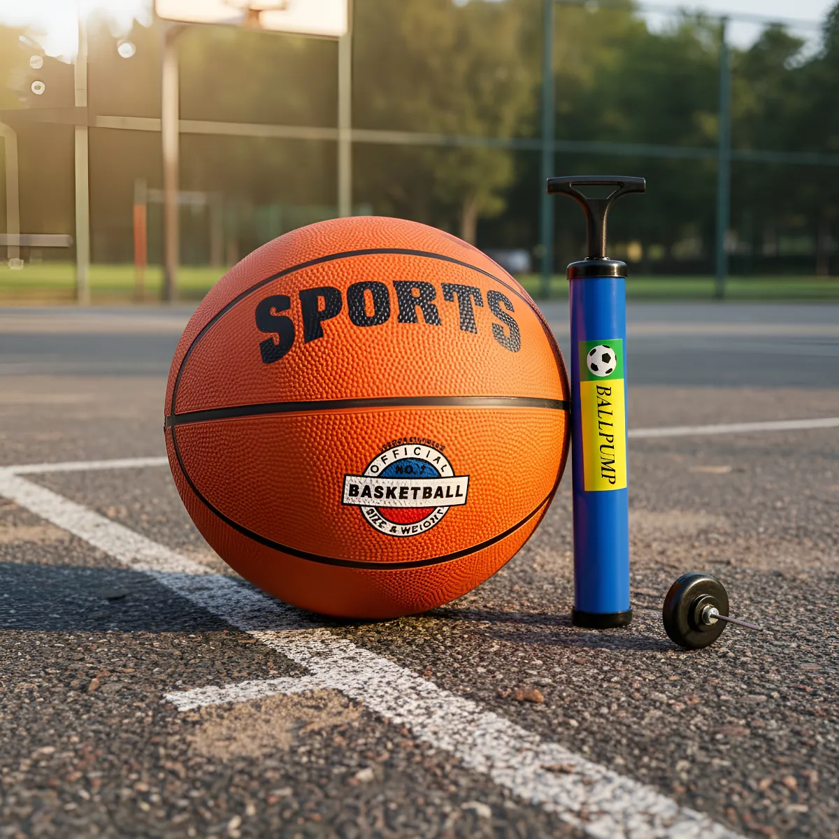 Bola De Basquete Profissional Tamanho Oficial Nba + Bomba Ar Laranja