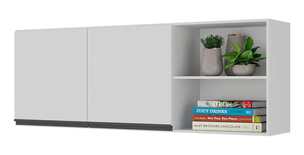 Armário de Cozinha Aéreo 150cm 2 Portas Veneza Multimóveis V3741 Cor Branco/preto