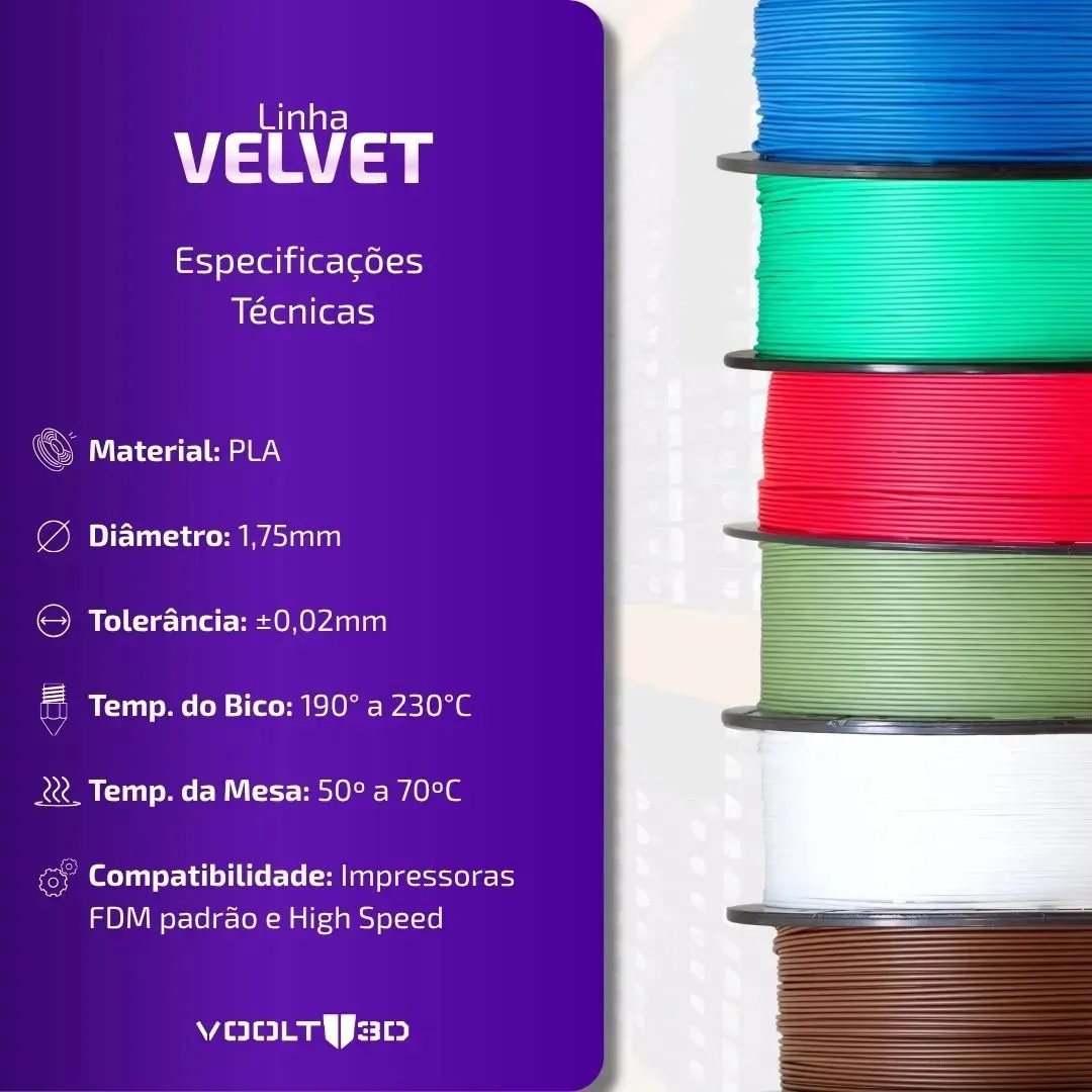 Filamento Pla Branco Velvet 1kg - Premium Voolt3d High Speed.