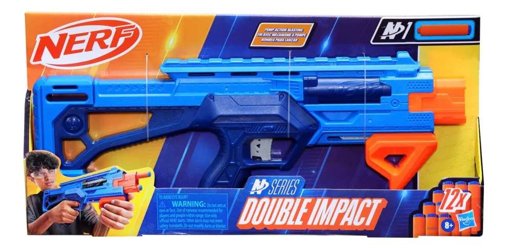 Lançador Double Impact Nerf N Series na cor azul com dardos
