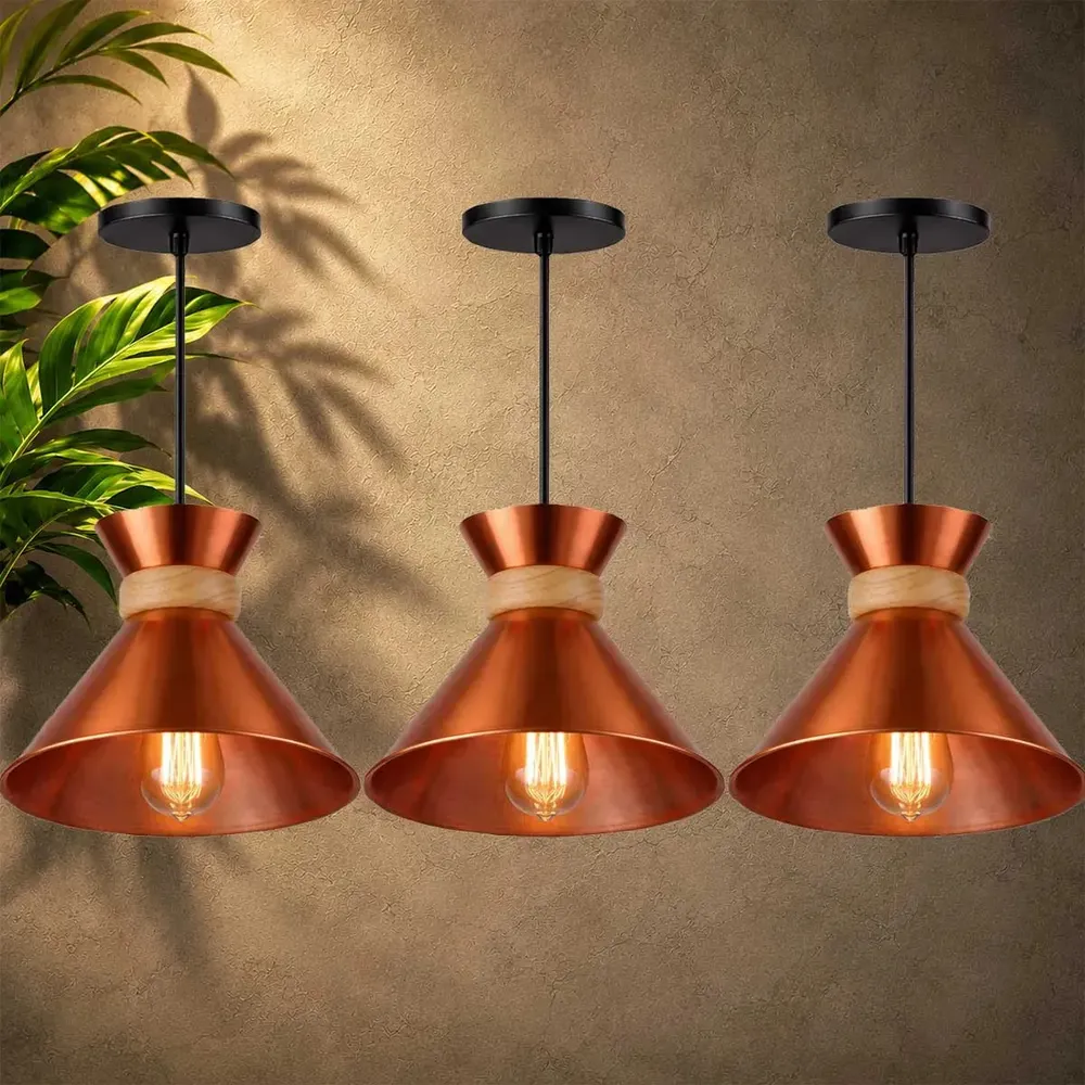 Kit 3 Lustre Pendente Luminária Aurora Moderna de Teto Sala Cozinha Quarto Decorativo Design Minimalista Iluminação Residencial Bivolt Cobre