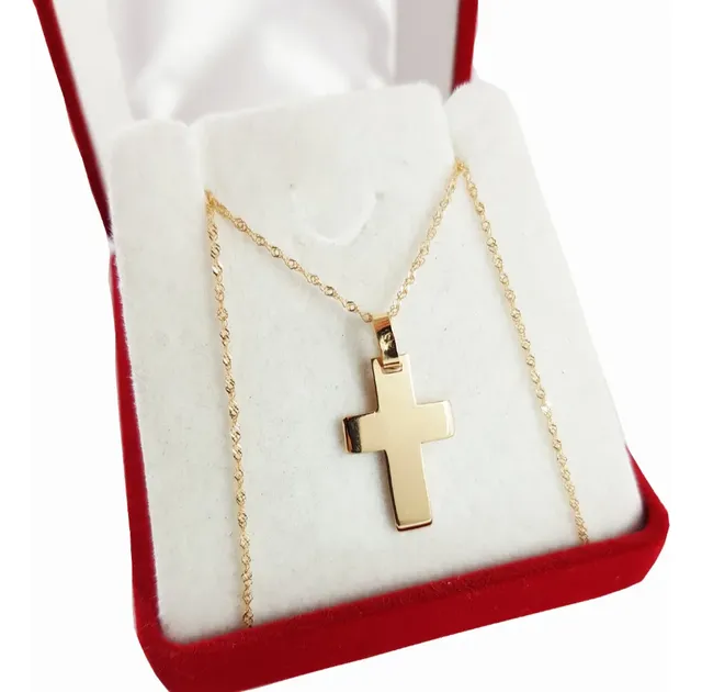 Cadena Singapur Y Cruz Bombe Maciza En Oro 18k 2,3gr Premium Oro 18k
